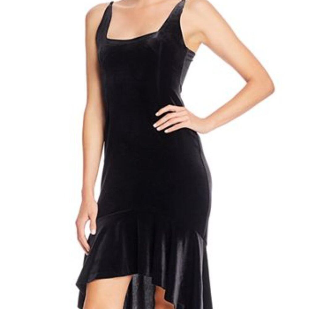 Aqua Black Velvet Hi/Low Trumpet Dress Size Small